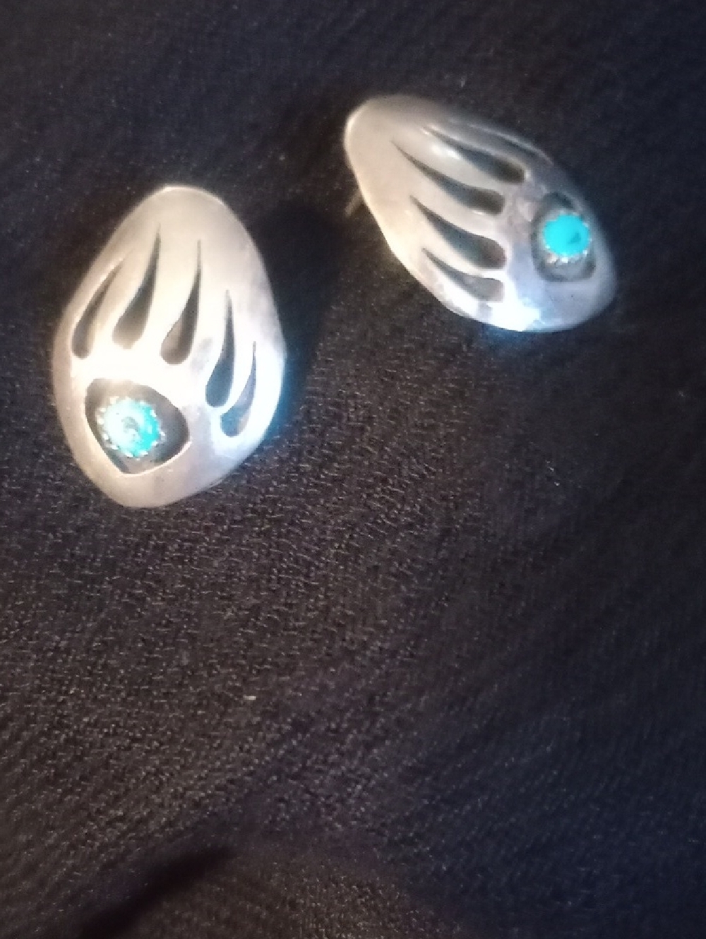 Sterling Silver Turquoise Accent Bear Claw Stud Earrings